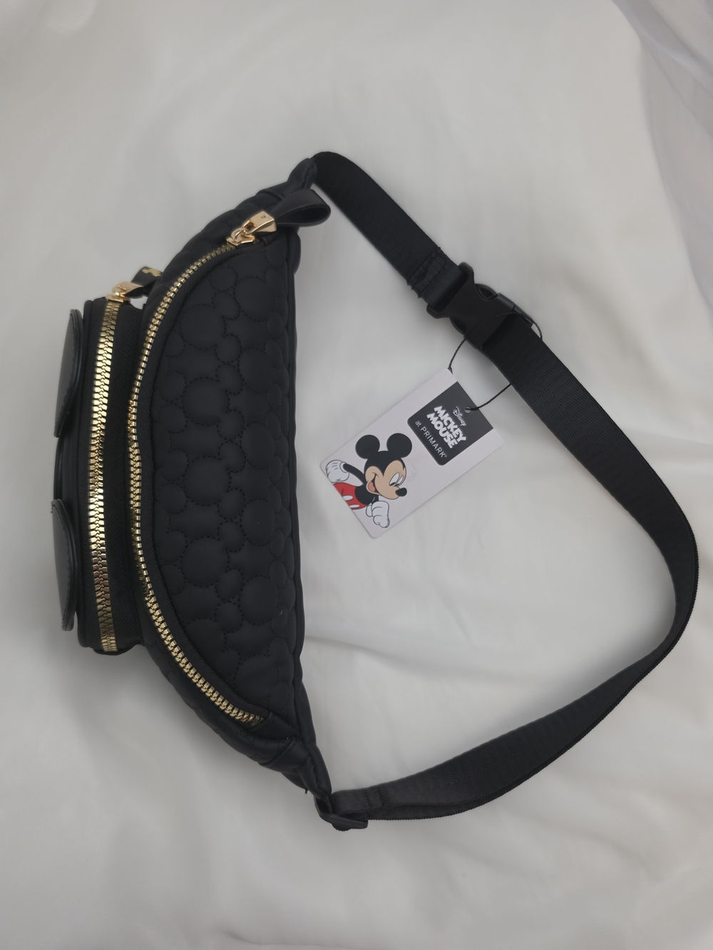 Disney x Primark Mickey Mouse Black Quilted Fanny Pack 3D Ear Waist Belt Bag - Picture 5 of 11